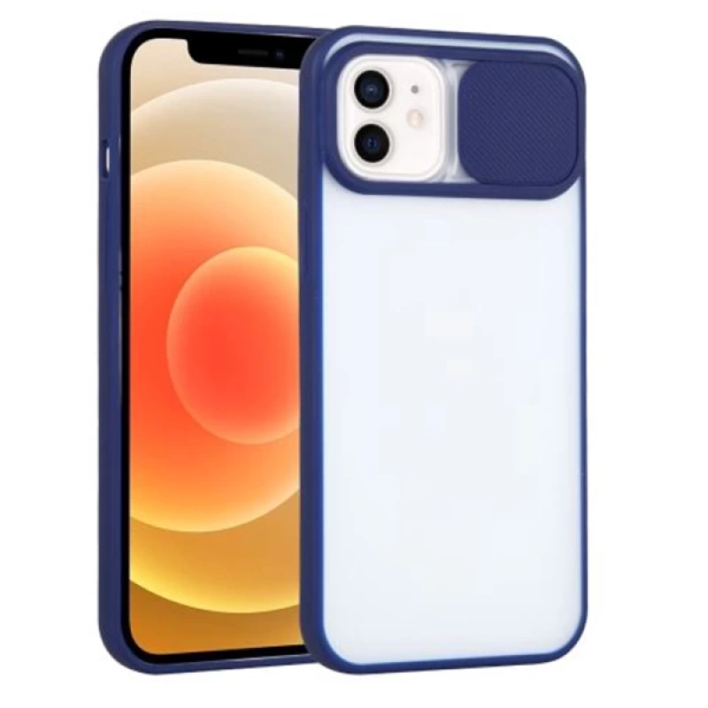 Ally iPhone 12 6.1 Kamera Lens Korumalı Sürgülü TPU Şeffaf Kılıf