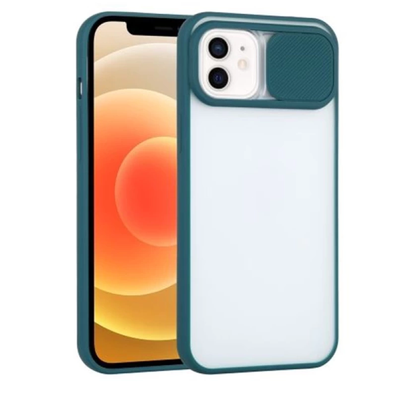 Ally iPhone 12 6.1 Kamera Lens Korumalı Sürgülü TPU Şeffaf Kılıf