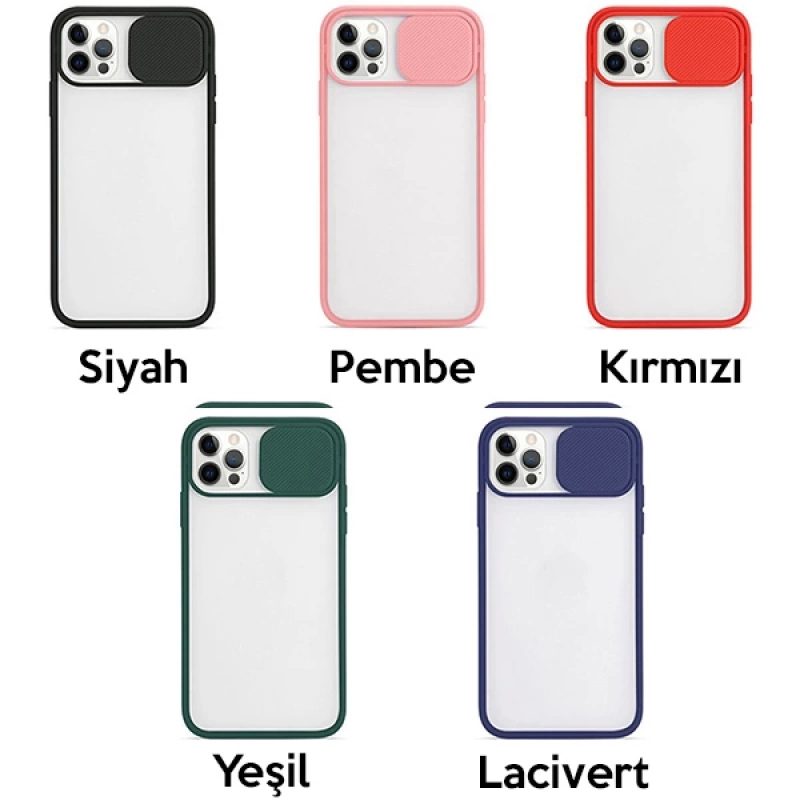 Ally iPhone 12 6.1 Kamera Lens Korumalı Sürgülü TPU Şeffaf Kılıf