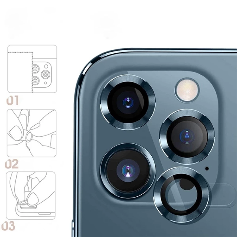 ALLY İphone 12 Pro 3D Metal Çerçeveli Kamera Lens Koruyucu