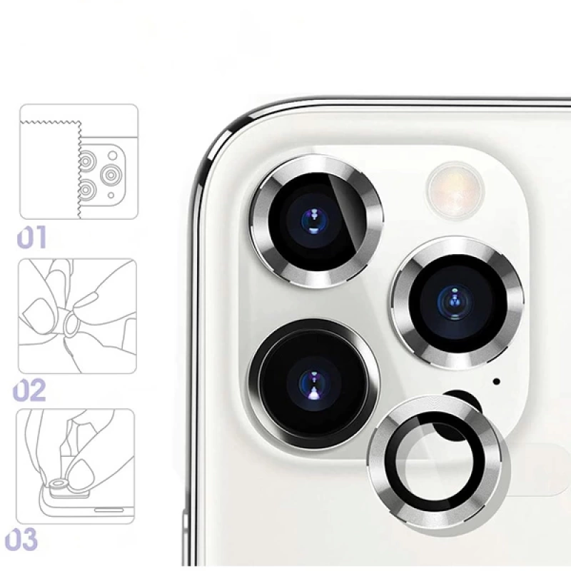 ALLY İphone 12 Pro 3D Metal Çerçeveli Kamera Lens Koruyucu