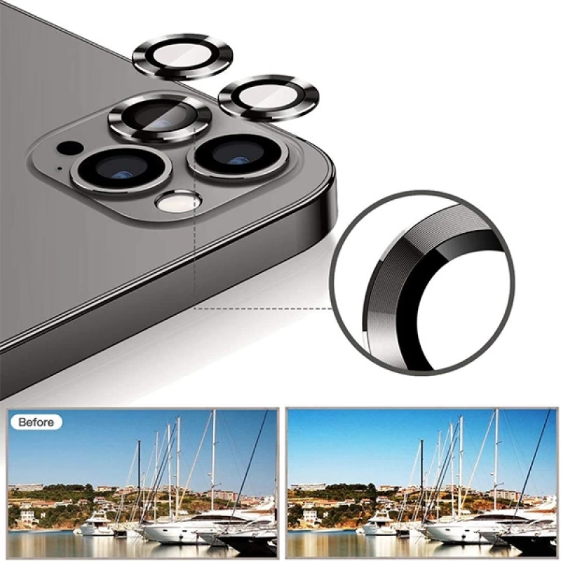 ALLY İphone 12 Pro 3D Metal Çerçeveli Kamera Lens Koruyucu