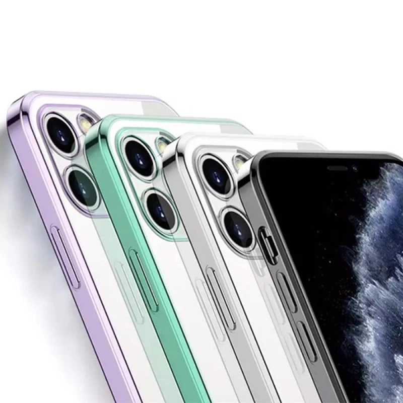 ALLY İPhone 12 Pro 6.1 Metal Görünümlü Darbeye Dayanıklı Silikon Kılıf