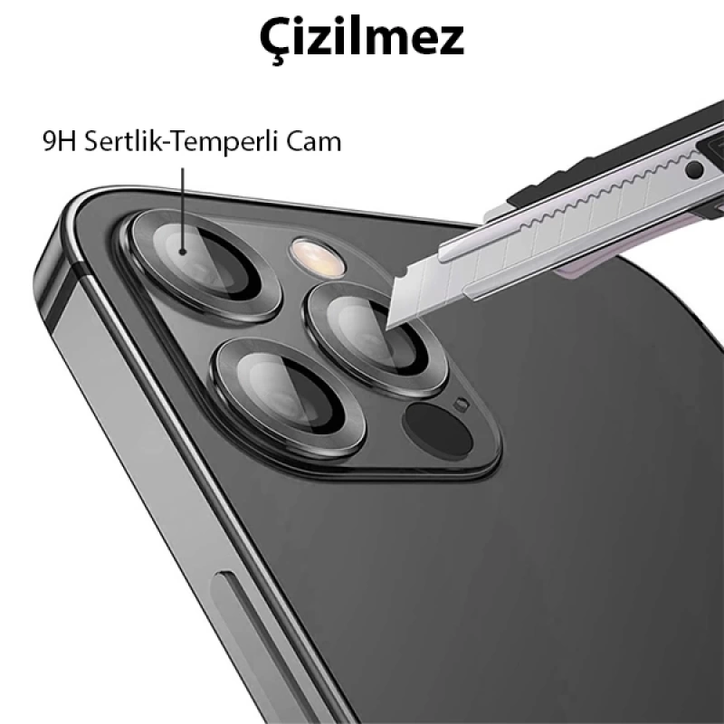 ALLY İPhone 13 Pro -13 Pro Max 3D Metal Çerçeveli Kamera Lens Koruyucu