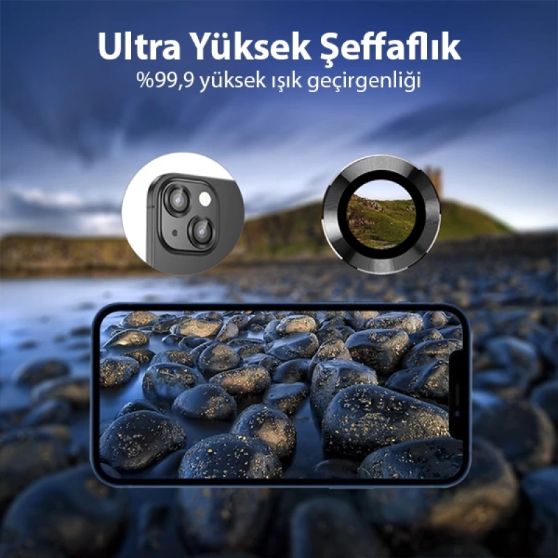 ALLY İPhone 13 Pro -13 Pro Max 3D Metal Çerçeveli Kamera Lens Koruyucu