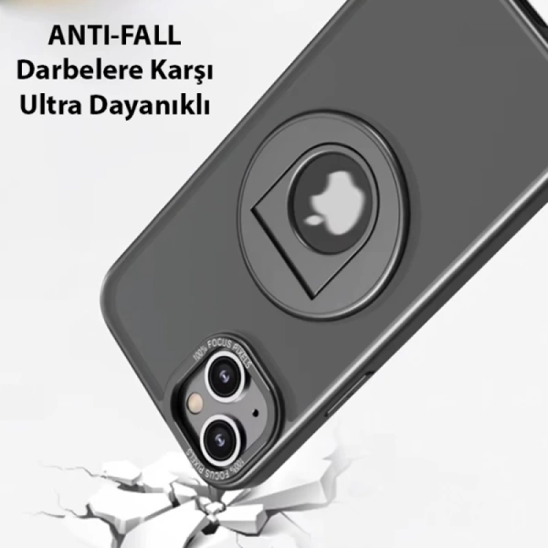 ALLY iPhone 14 - iPhone 13 İçin Magsafe Uyumlu Yüzük Standlı Manyetik Silikon Kılıf