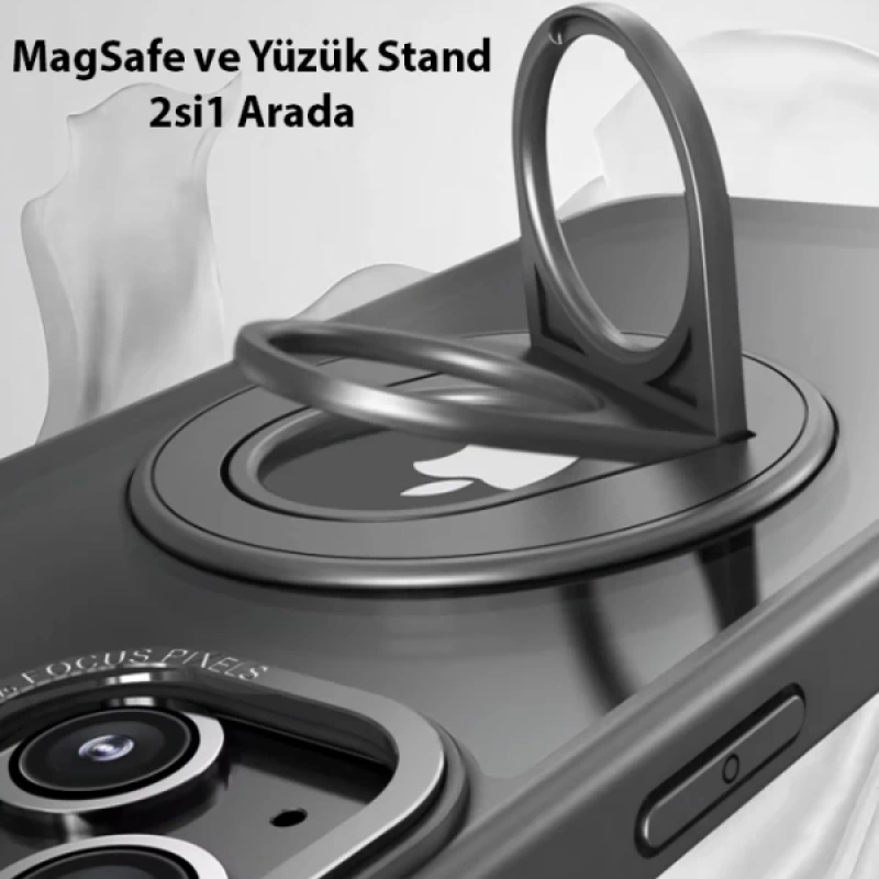 ALLY iPhone 14 - iPhone 13 İçin Magsafe Uyumlu Yüzük Standlı Manyetik Silikon Kılıf