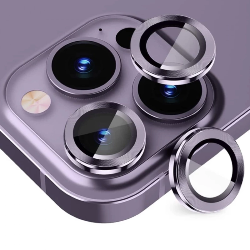 ALLY iPhone 14 Pro-14 Pro Max 3D Metal Çerçeveli Kamera Lens Koruyucu