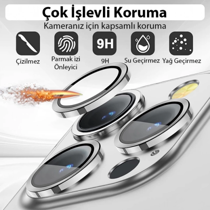 ALLY iPhone 14 Pro-14 Pro Max 3D Metal Çerçeveli Kamera Lens Koruyucu