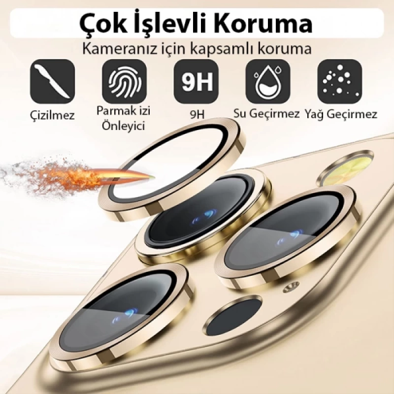 ALLY iPhone 14 Pro-14 Pro Max 3D Metal Çerçeveli Kamera Lens Koruyucu