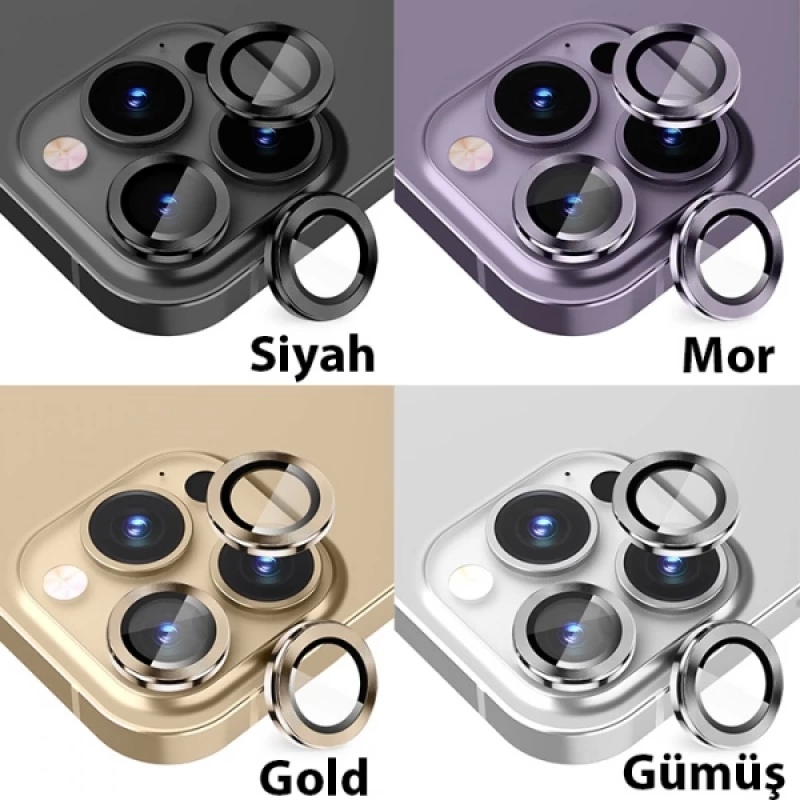 ALLY iPhone 14 Pro-14 Pro Max 3D Metal Çerçeveli Kamera Lens Koruyucu