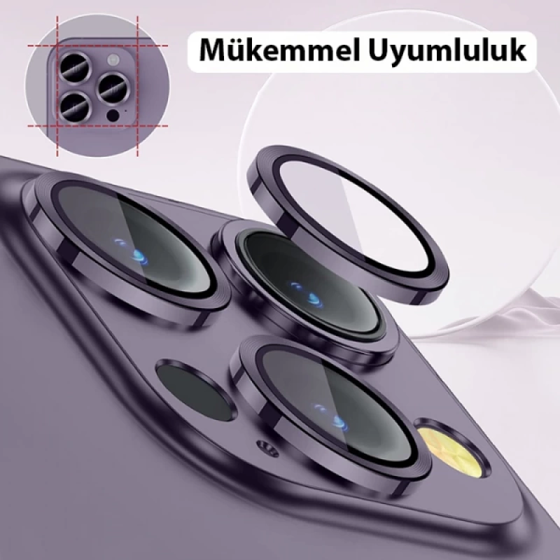 ALLY iPhone 14 Pro-14 Pro Max 3D Metal Çerçeveli Kamera Lens Koruyucu