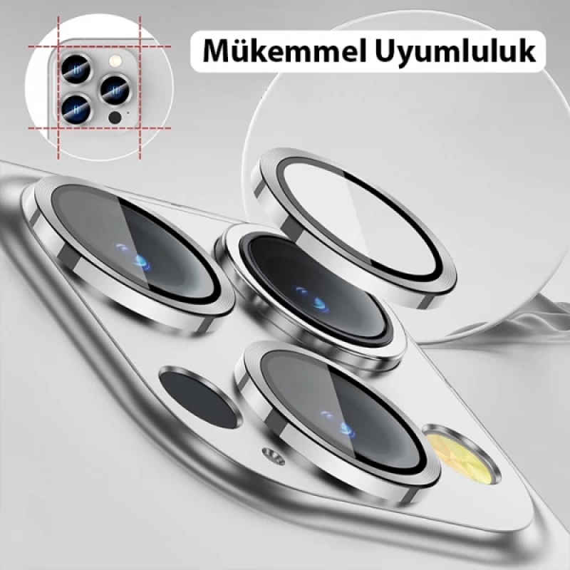 ALLY iPhone 14 Pro-14 Pro Max 3D Metal Çerçeveli Kamera Lens Koruyucu