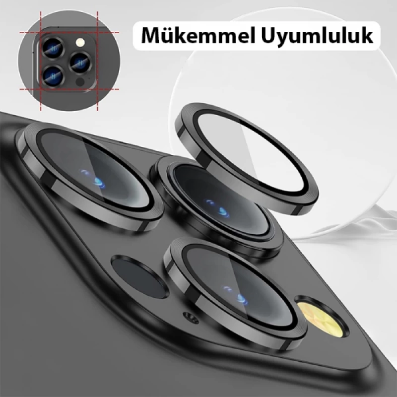 ALLY iPhone 14 Pro-14 Pro Max 3D Metal Çerçeveli Kamera Lens Koruyucu