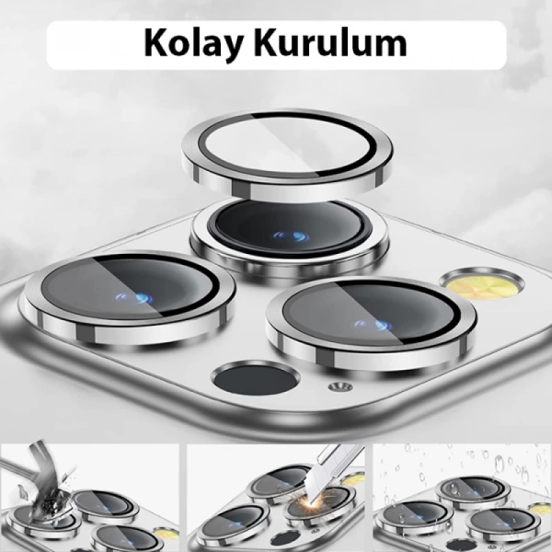 ALLY iPhone 14 Pro-14 Pro Max 3D Metal Çerçeveli Kamera Lens Koruyucu