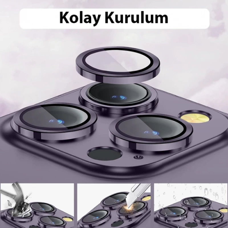 ALLY iPhone 14 Pro-14 Pro Max 3D Metal Çerçeveli Kamera Lens Koruyucu