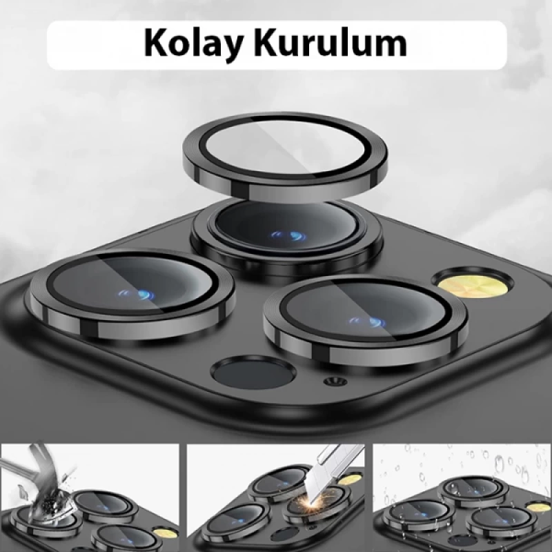 ALLY iPhone 14 Pro-14 Pro Max 3D Metal Çerçeveli Kamera Lens Koruyucu