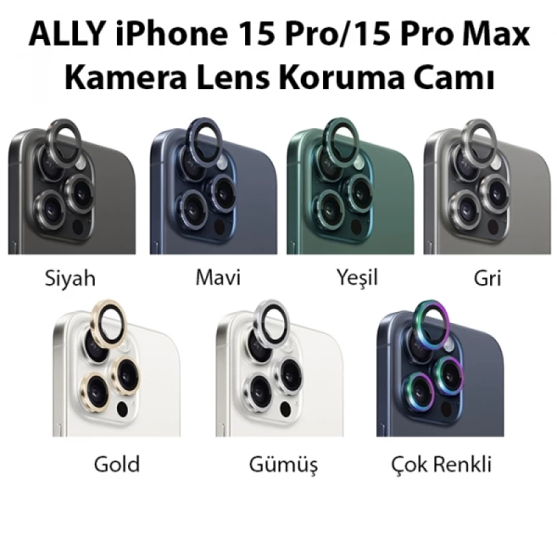 ALLY iPhone 15 Pro-15 Pro Max Kamera Lens Koruma Camı