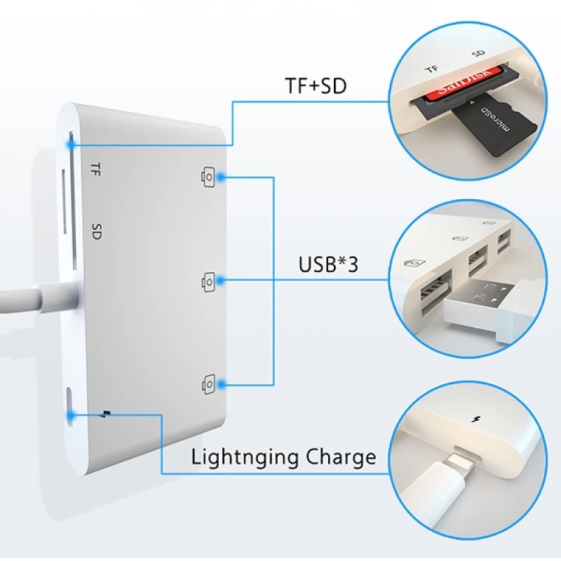 Ally İPhone Lightning To Tf,Sd Card Reader Usb 3.Kamera Adaptörü