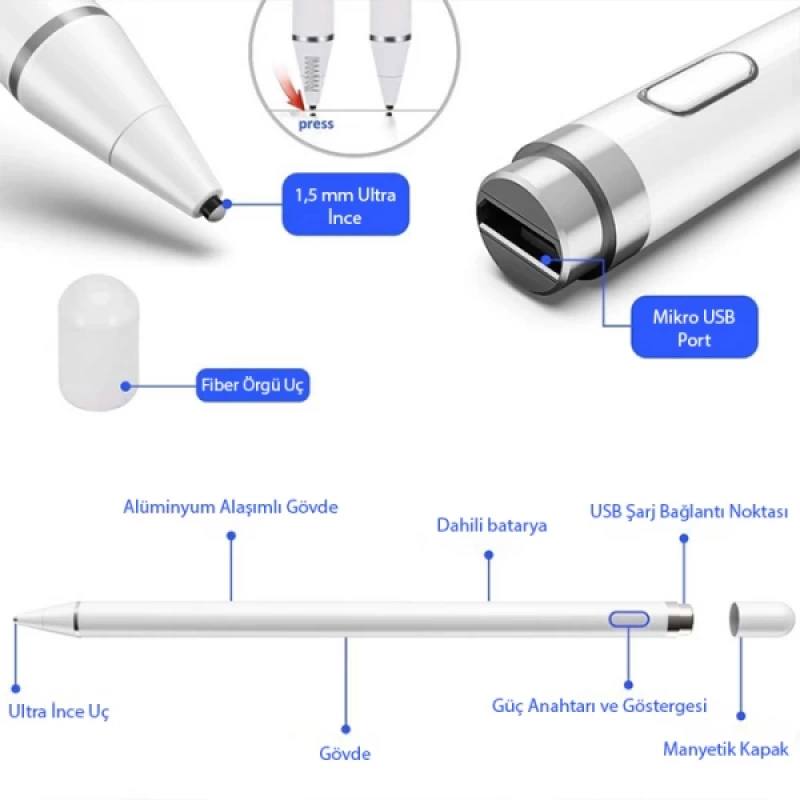 Ally K-2262 Universal Android-İOS Kapasitif iPad Tablet Dokunmatik Stylus Kalem