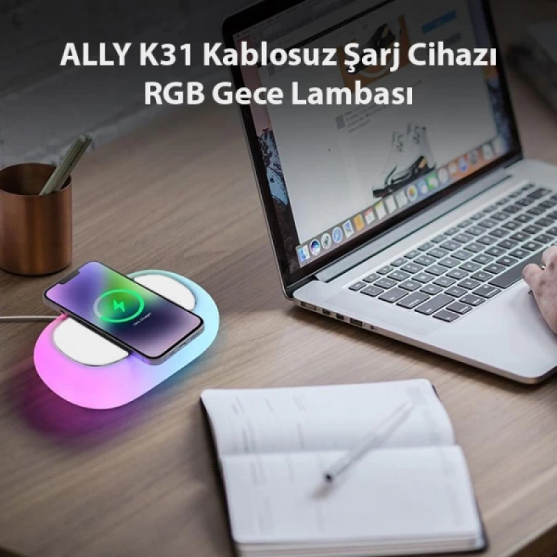 ALLY K31 Kablosuz Şarj Cihazı RGB Gece Lambası