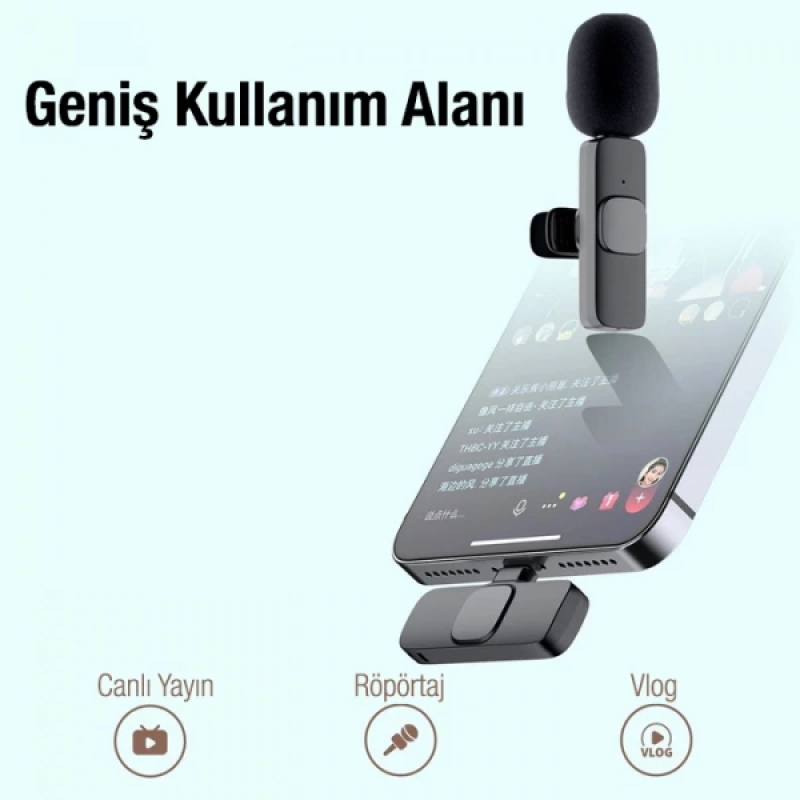 Ally K8 Type-C Tak Konuş Wireless Kablosuz Mini Yaka Mikrofonu Canlı Yayın Mikrofonu