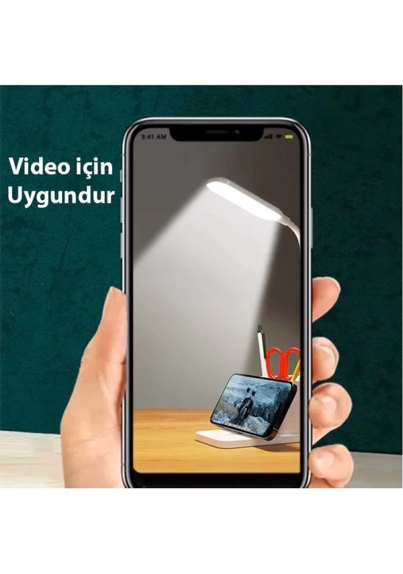 Ally Kablosuz Sarj Göz Korumali Portatif Led Masa Lambasi Kalemlik Beyaz