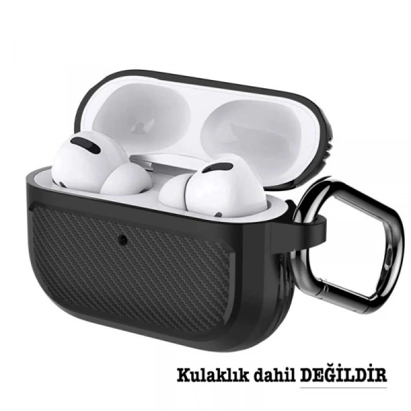 ALLY Karbon Fiber AirPods Pro Kulaklık Kancalı Silikon Koruma Kılıfı