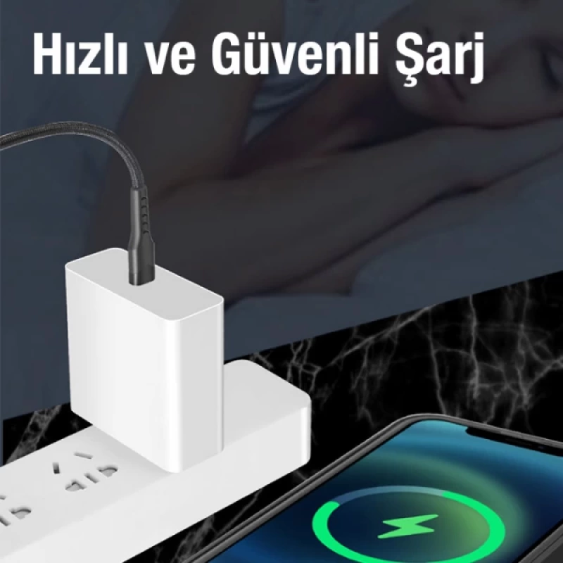 ALLY Led Işıklı 27W Type-C To iPhone Lightning Hızlı Şarj Kablosu 1m