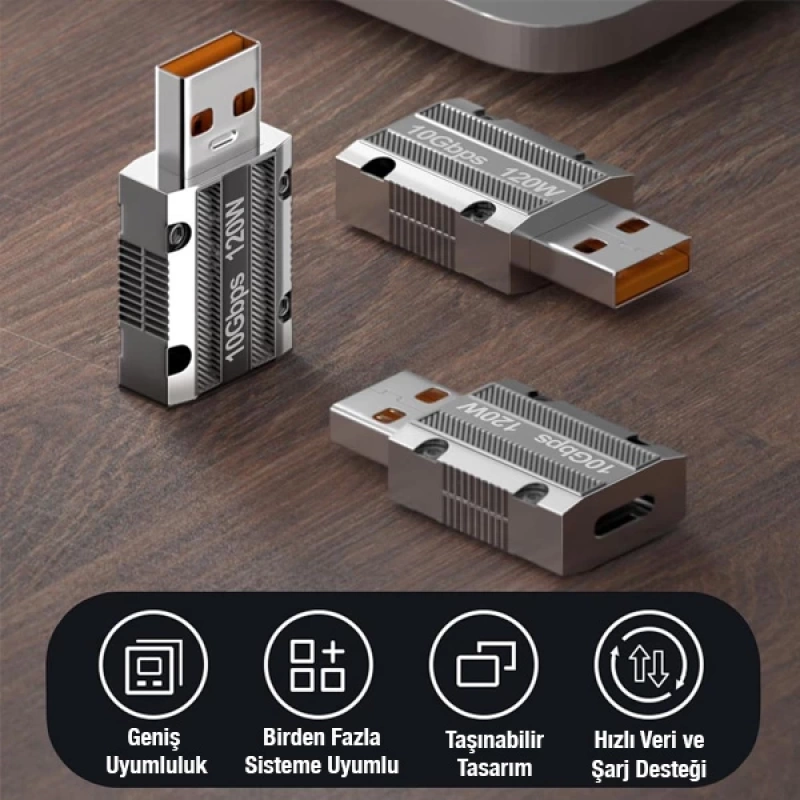 ALLY Macbook iPad 120W 10Gbps Type-C to USB OTG Adaptör Çevirici