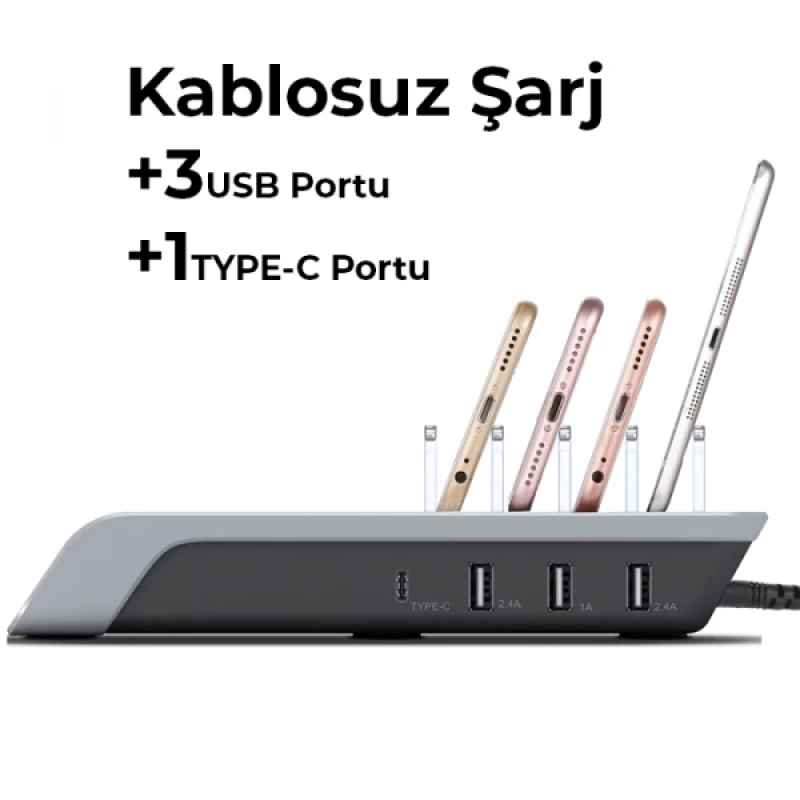 ALLY Multiport 10W Wireless Kablosuz Şarj Cihazı Organizer Stand