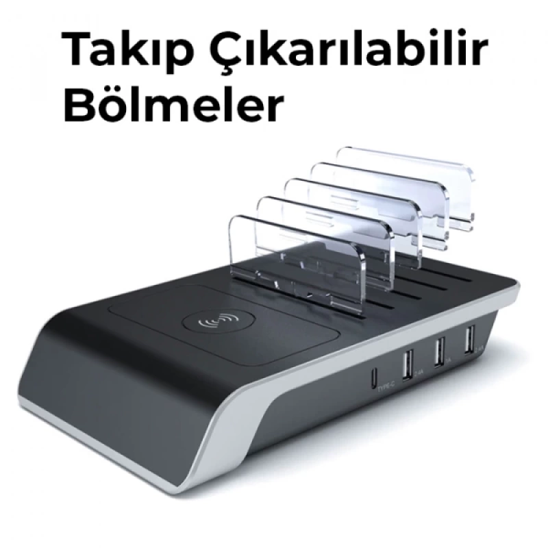 ALLY Multiport 10W Wireless Kablosuz Şarj Cihazı Organizer Stand