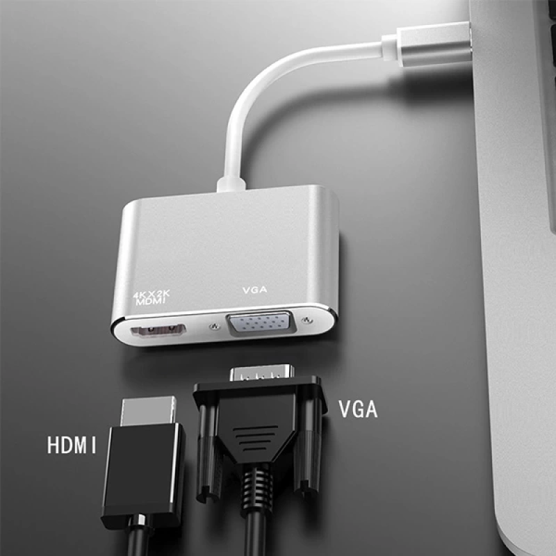 Ally Multiport Usb Type C To HDMİ+VGA HUB Çevirici Adaptör