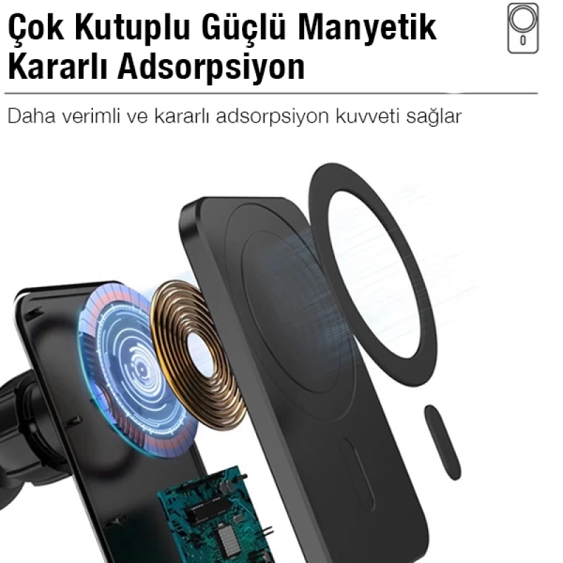 Ally N16 15W Magsafe Uyumlu Araç İçi Telefon Tutucu