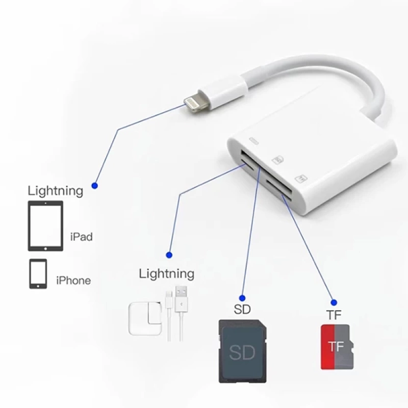 ALLY NK-101Y Pro 3 İn 1 İPhone Lightning to SD-TF Çevirici Adaptör