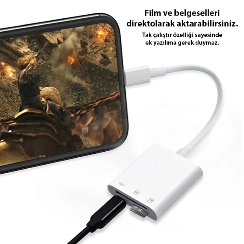 ALLY NK-101Y Pro 3 İn 1 İPhone Lightning to SD-TF Çevirici Adaptör