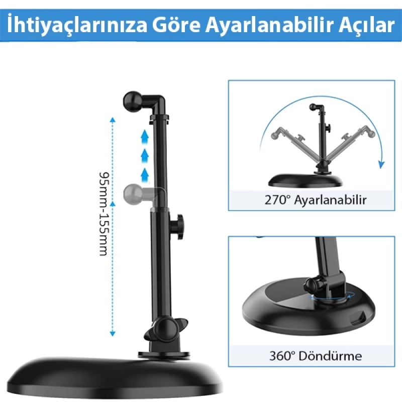 Ally PB-46E Telefon, Tablet Tutucu 360° Ayarlanabi̇li̇r Konforlu Masa Standı