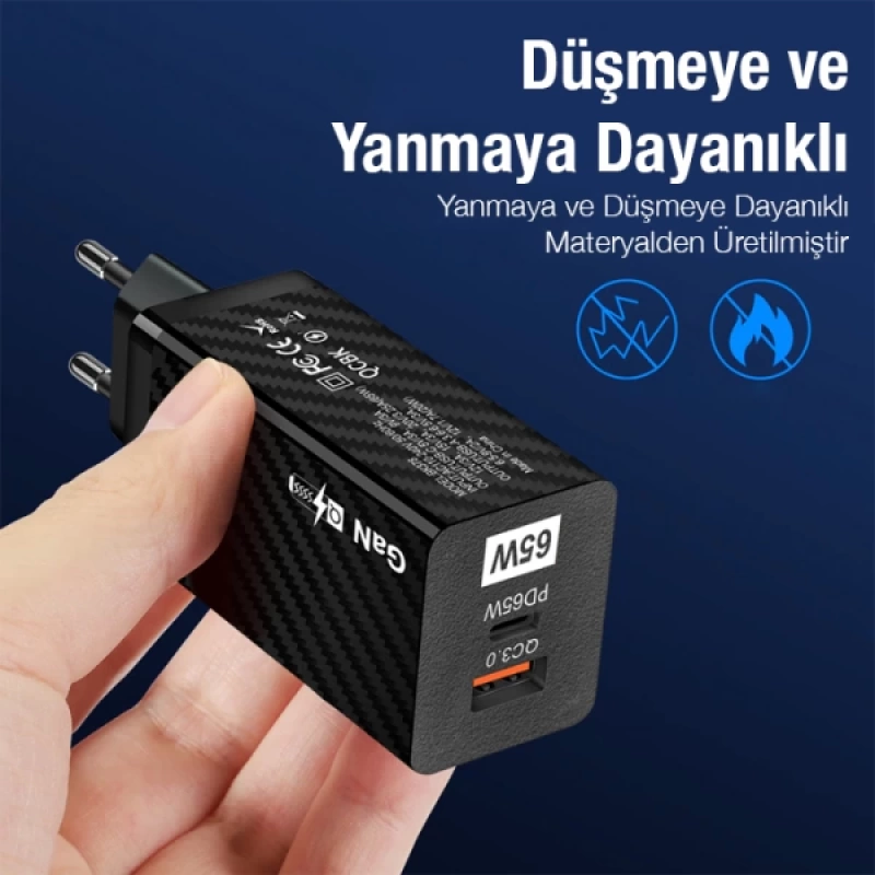 ALLY PD 65W GaN USB + Type-C Hızlı Şarj Başlığı Şarj Aleti