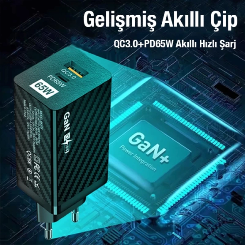 ALLY PD 65W GaN USB + Type-C Hızlı Şarj Başlığı Şarj Aleti