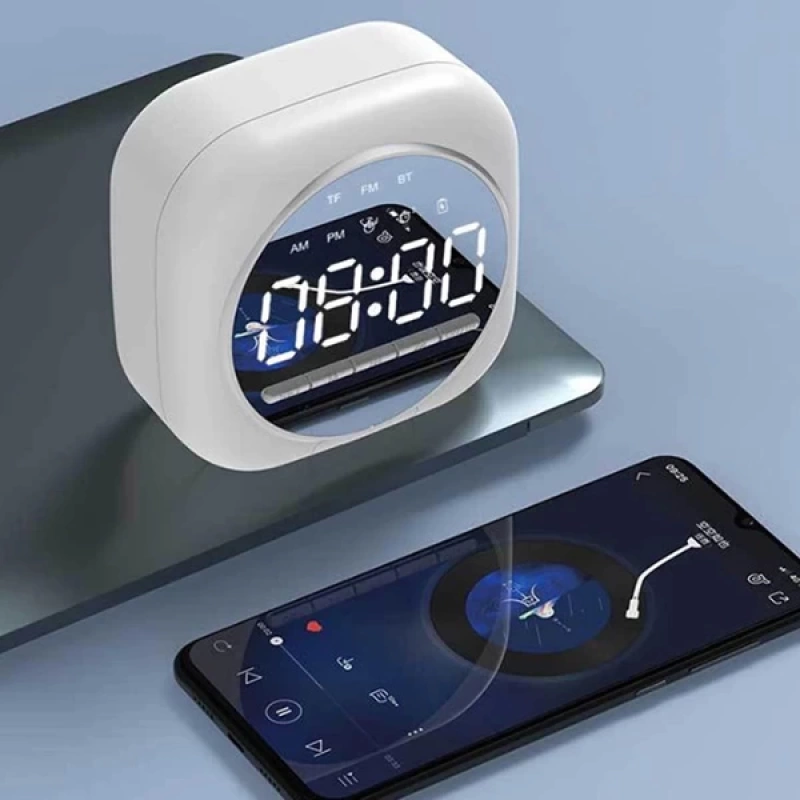 ALLY Q12 Bluetooth Hoparlör FM Radyo Dijital Masa Saati Alarm Uyandırma