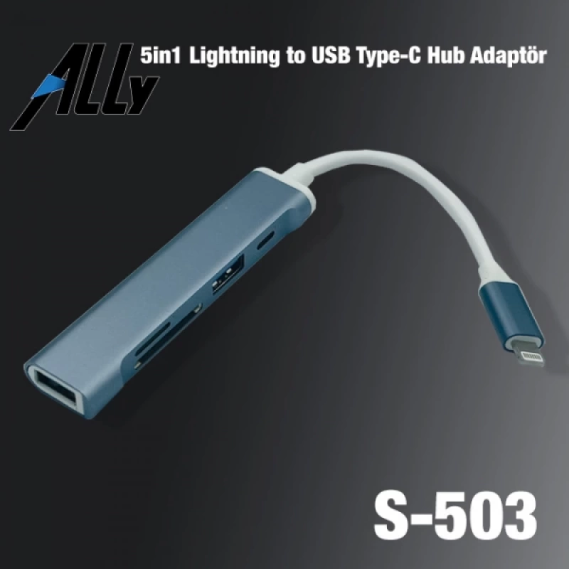 Ally S-503 5in1 Lightning to USB + SD Kart Hub Adaptör Çevirici Dönüştürücü