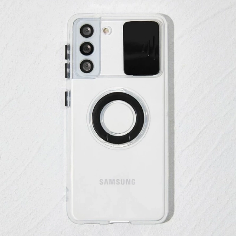 Ally SM Galaxy S22 Plus Kılıf Sürgülü Kamera Lens Korumalı Yüzük Standlı Silikon Kılıf