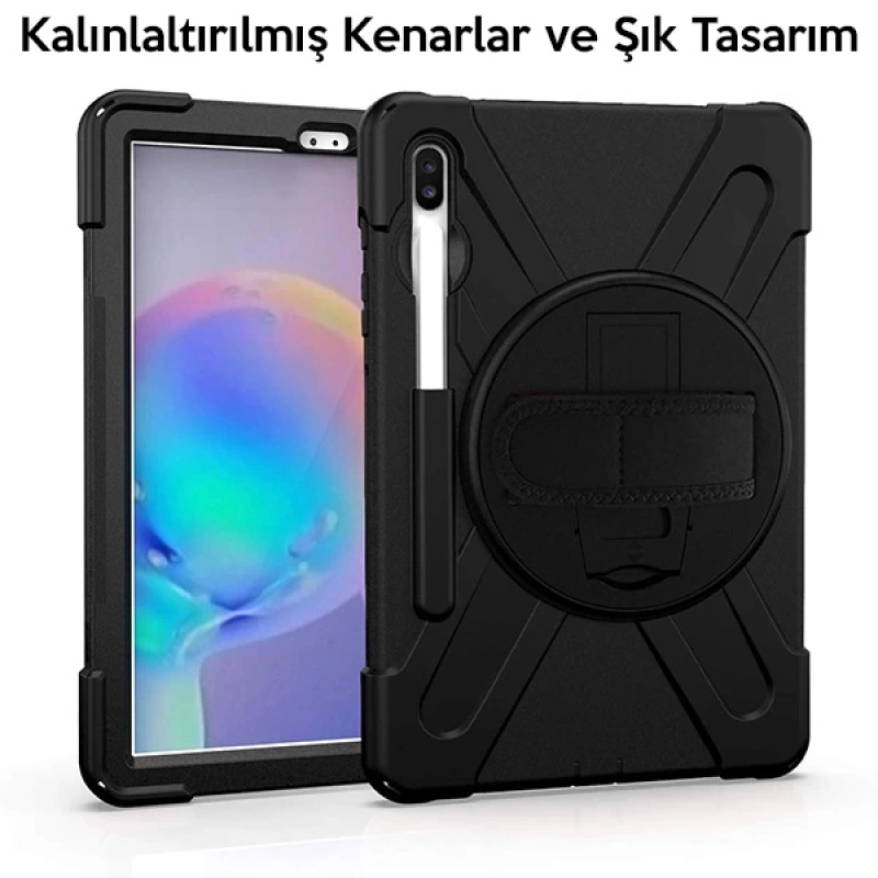 Ally Sm Galaxy Tab S6 10.5 T860 Shockproof 3 Katmanlı Standlı Zırh Kılıf Kalem Yerli