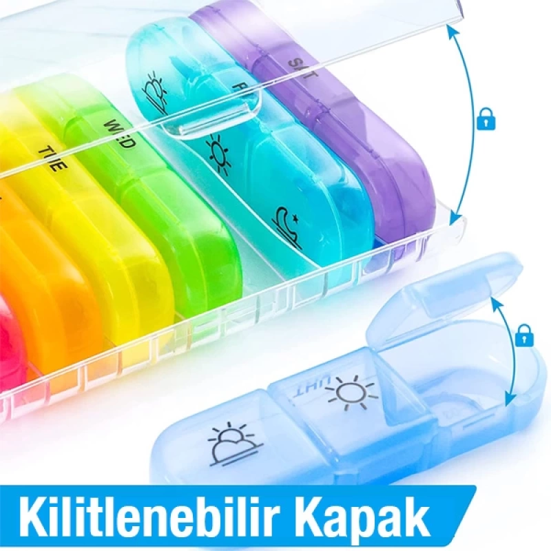 Ally Taşınabilir 7 Günlük Haftalık Hap İlaç Vitamin Saklama Kutusu Kabı