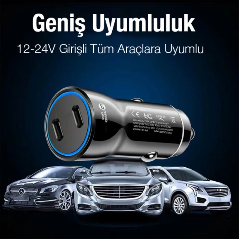 ALLY 60W 2 Type-c Çıkışlı Araç İçi Çakmaklık Hızlı Şarj Başlığı