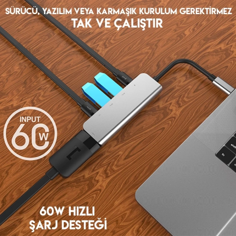 Ally Usb (Type-C to 5in1  Hdtv 2xUSB+2x PD) Hub Adaptör Çoklayıcı