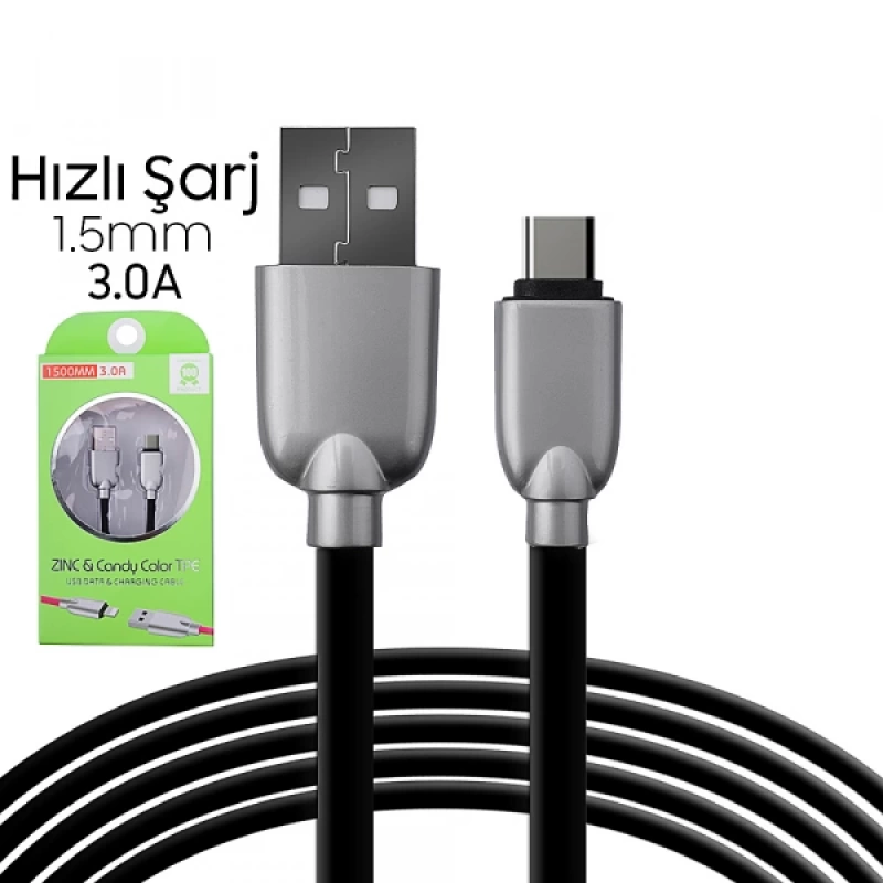 Ally Usb Type-C  Zinc Alloy Dayanıklı 3.0a 1.5mm Usb Kablo