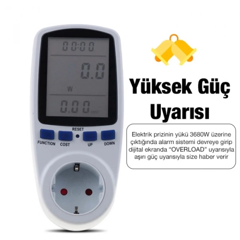 Ally Wattmetre Enerji Tüketim Sarfiyat Ölçer Ölçüm Priz 230V-3680W-16A