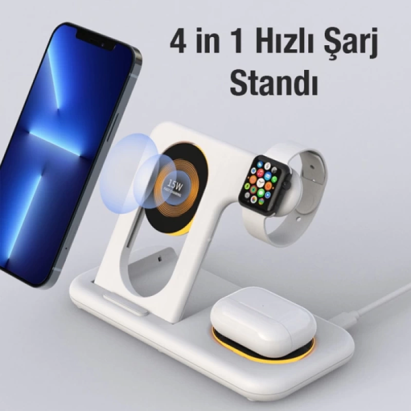 ALLY Y36 15W 4in1 iPhone Magsafe Apple Watch + Airpods Kablosuz Hızlı Şarj Standı