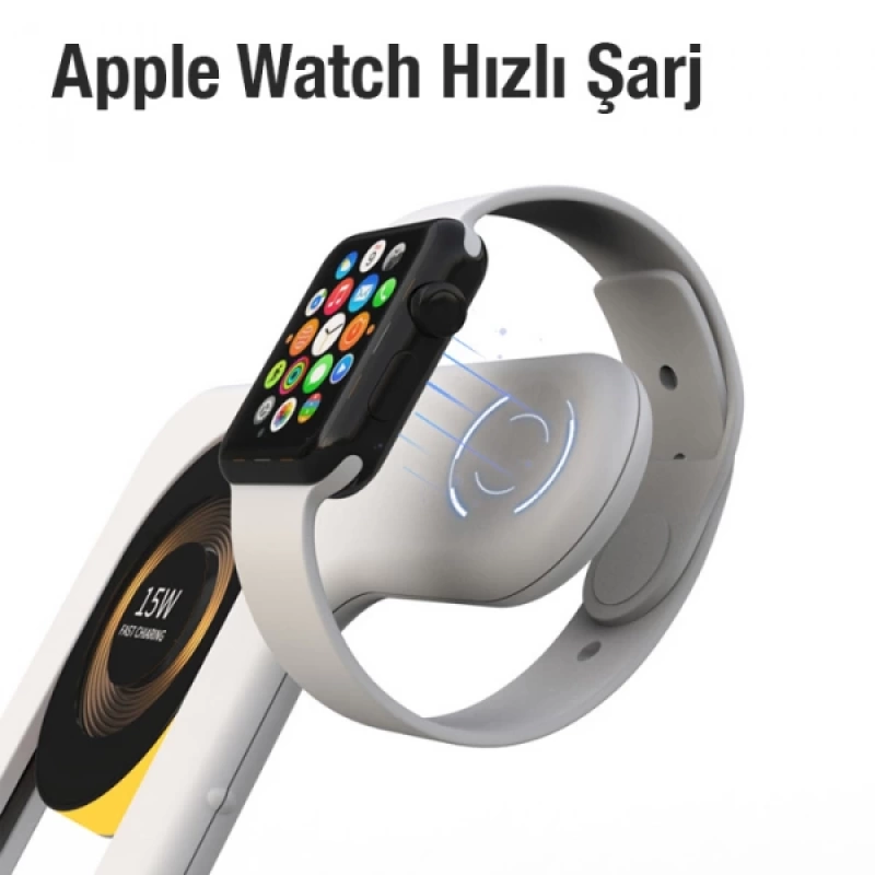 ALLY Y36 15W 4in1 iPhone Magsafe Apple Watch + Airpods Kablosuz Hızlı Şarj Standı